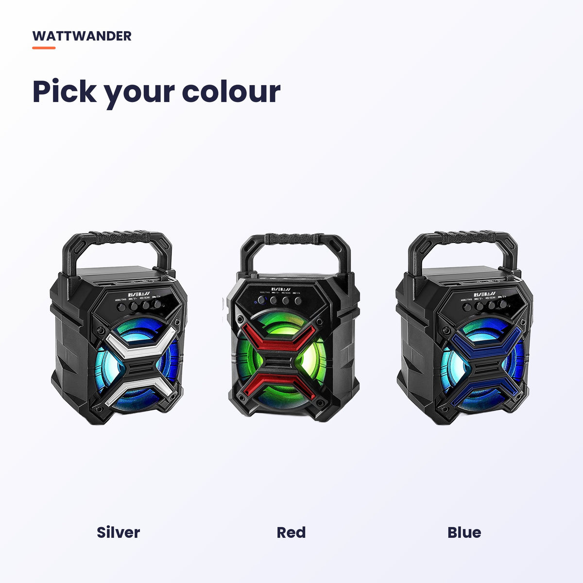 Available in silver, red and blue