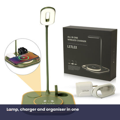 Lamp charging a phone in the base