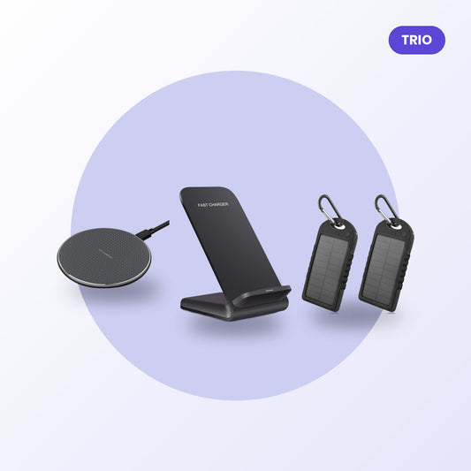 Wireless Charging Trio: pad, vertical charger and power banks