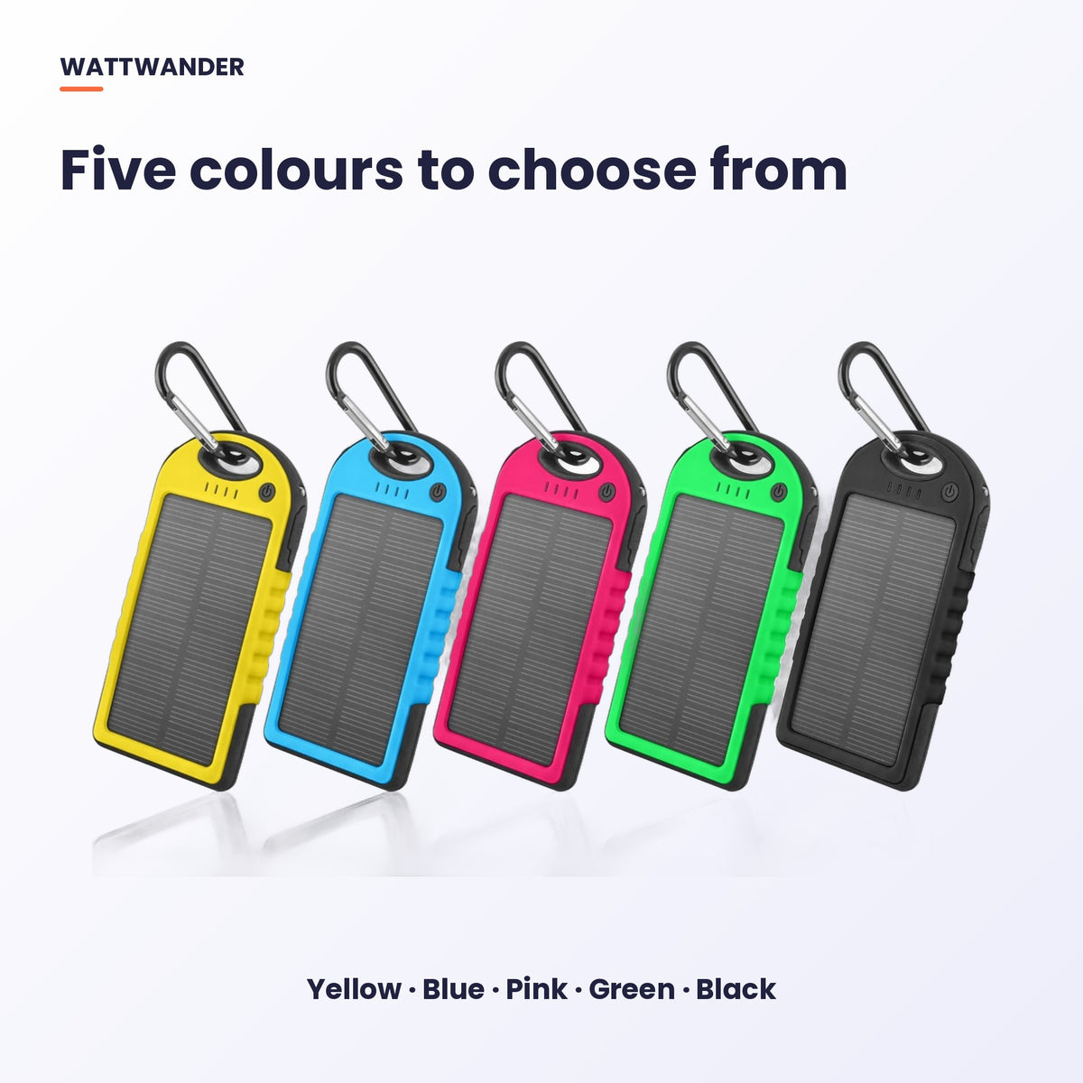 Yellow, blue, pink, green and black