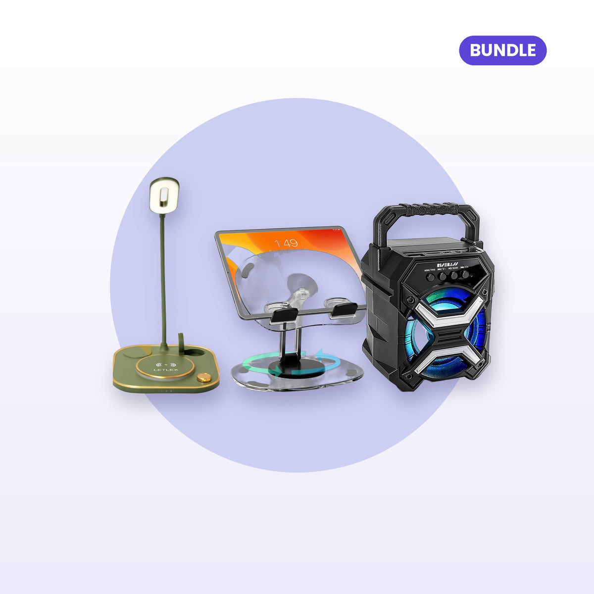 Desk Setup Bundle with silver speaker