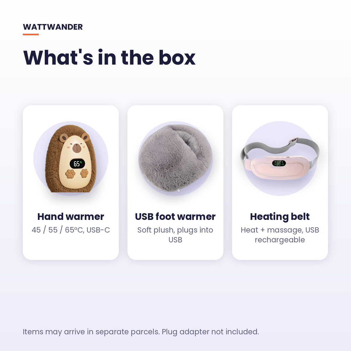 What's in the box: hand warmer, foot warmer and heating belt