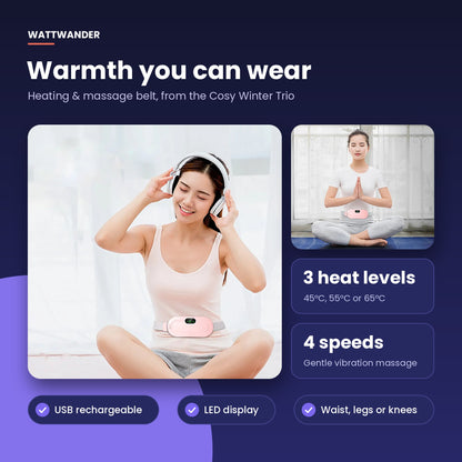 Heating and massage belt worn at home: 3 heat levels, 4 vibration speeds